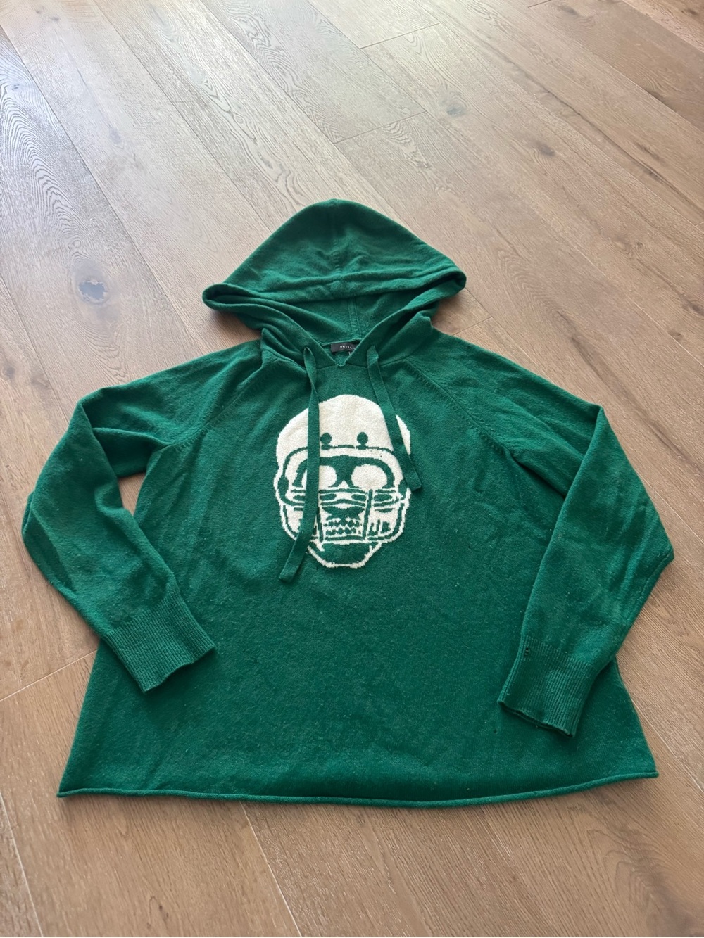 Skull Cashmere Green Hooded Zip-Up Sweater with White Skull Motif